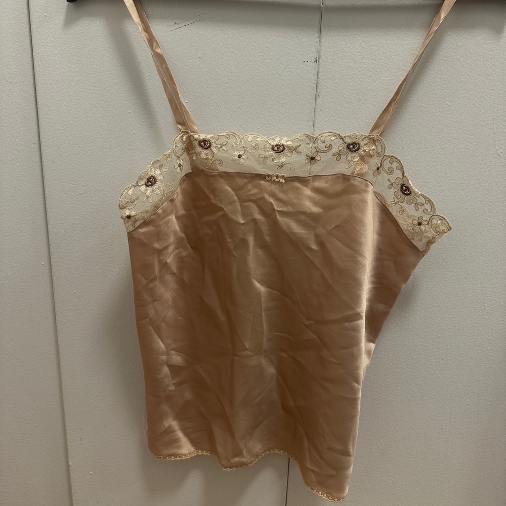 Dior Beige Satin Camisole with Embroidered Trim